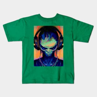 Alien DJ Rectangle Glitch Art Design Kids T-Shirt